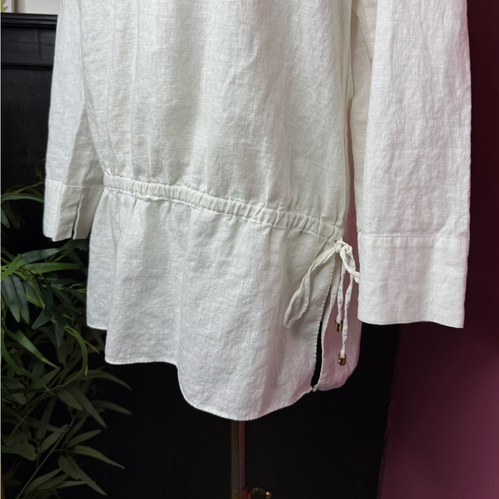 Lilly Pulitzer White Linen Roll Tab Sleeves Tunic Top Sz 6 - Picture 5 of 12